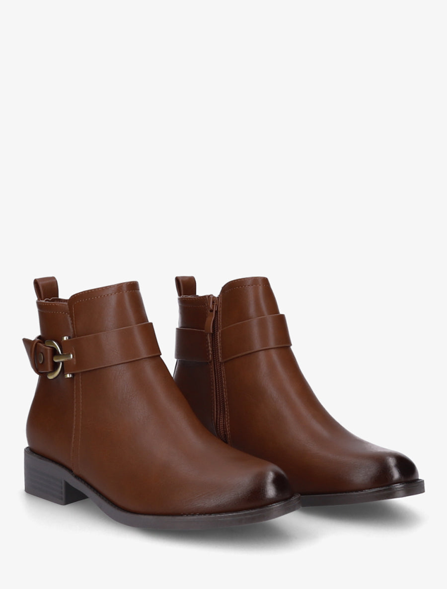 Bottines en simili à boucle métal fantaisie - Camel - 4