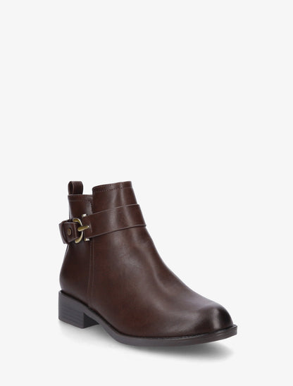 Bottines en simili à boucle métal fantaisie - Marron - 2
