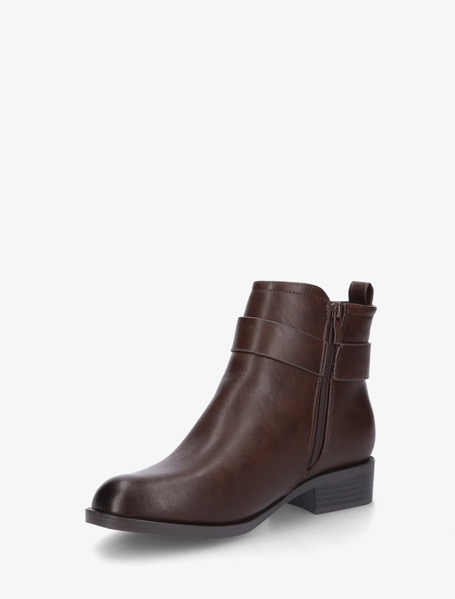 Bottines en simili à boucle métal fantaisie - Marron - 3