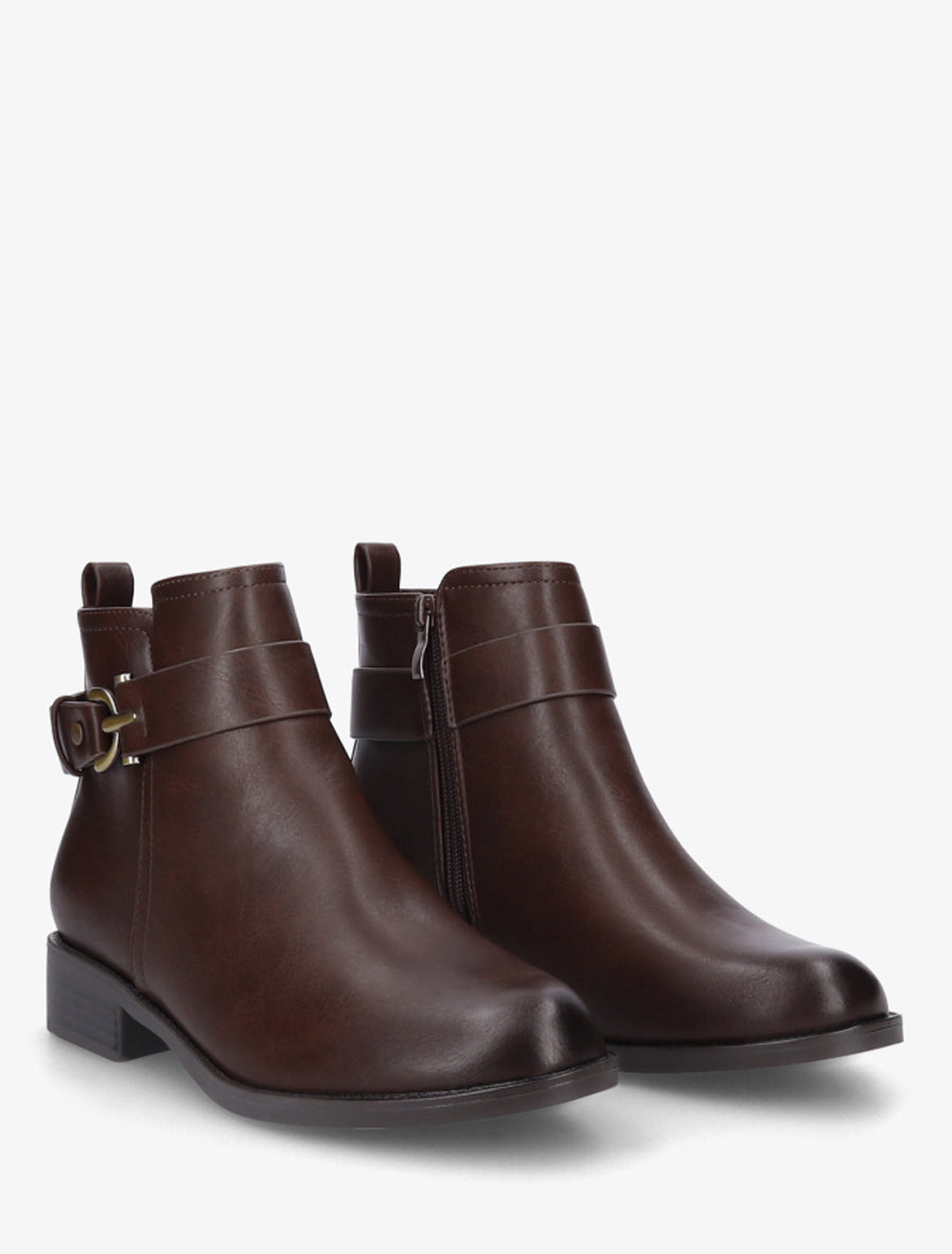 Bottines en simili à boucle métal fantaisie - Marron - 4