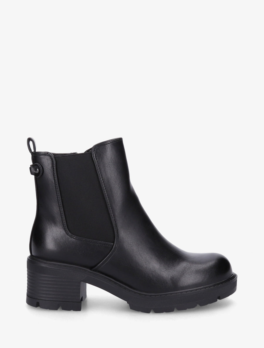 Bottines élastiquées en simili à semelle crantée - Noir - 1