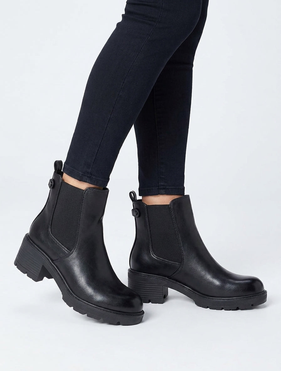 Botines elásticas de imitación con suela dentada - Negro
