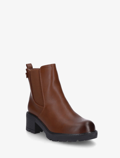 Bottines élastiquées en simili à semelle crantée - Camel - 2