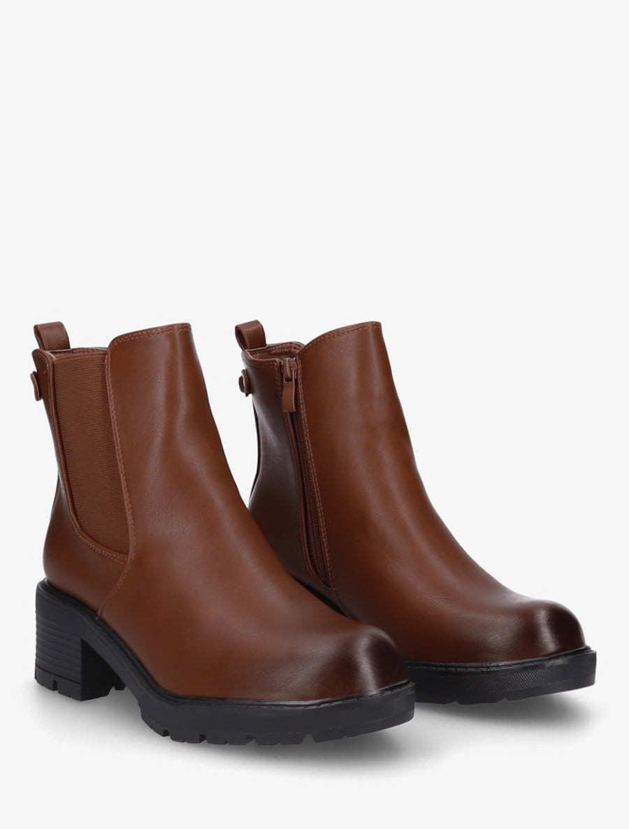 Bottines élastiquées en simili à semelle crantée - Camel - 4