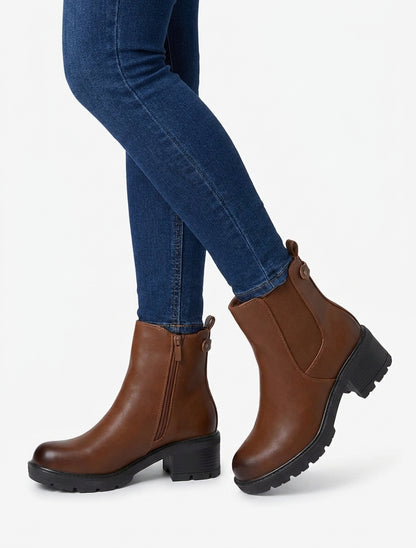 Botines elásticas de imitación con suela dentada - Camello
