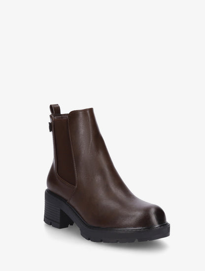 Bottines élastiquées en simili à semelle crantée - Marron - 2
