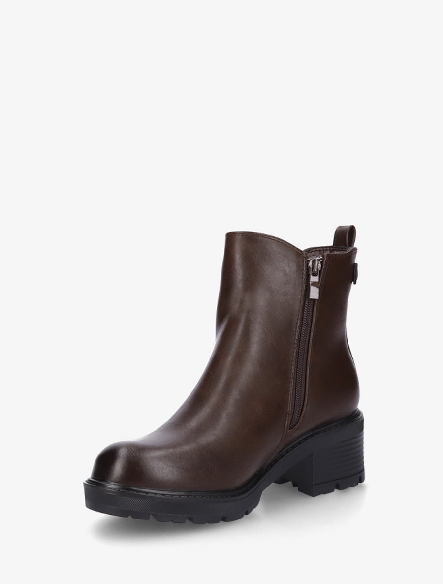 Bottines élastiquées en simili à semelle crantée - Marron - 3