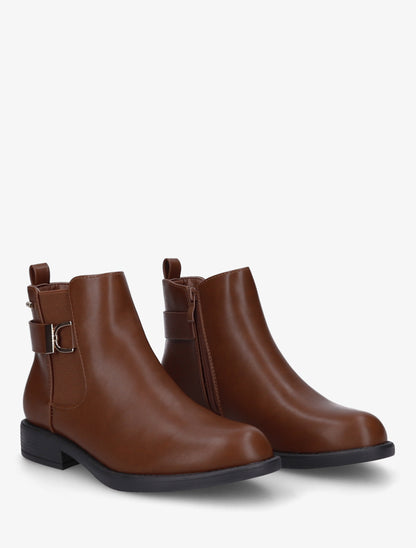 Bottines élastiquées à boucle métal et sangle - Camel - 4