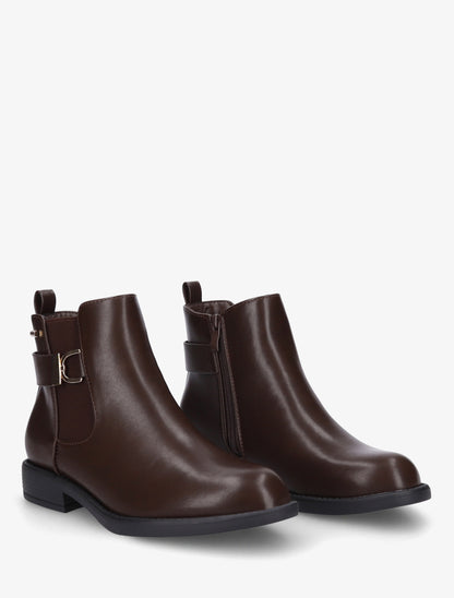 Bottines élastiquées à boucle métal et sangle - Marron - 4