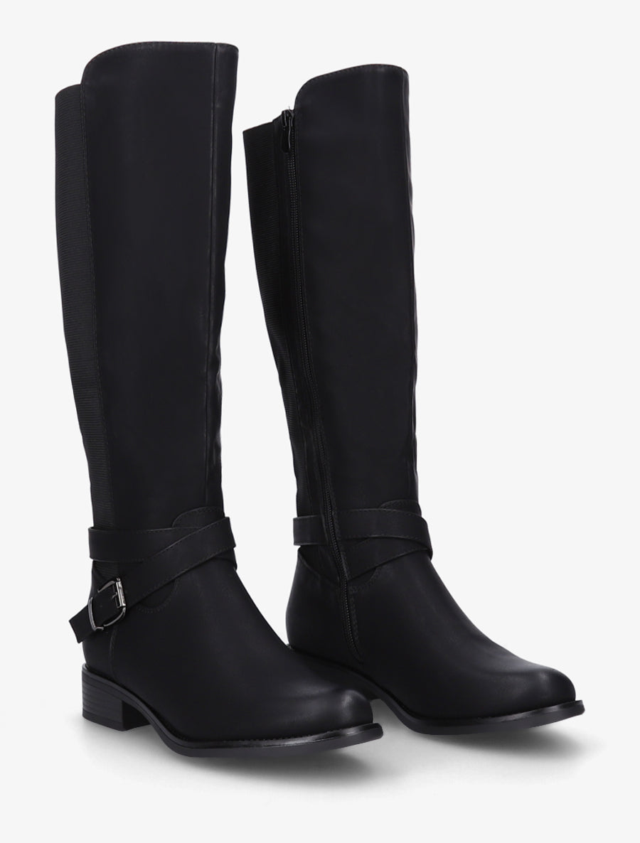 Bottes élastiquées à sangle et boucle - Noir - 4