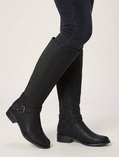 Botas elásticas con correa y hebilla - Negro