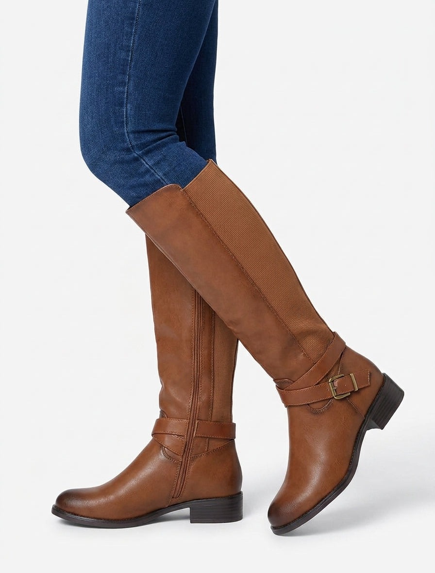 Botas elásticas con correa y hebilla - Camello