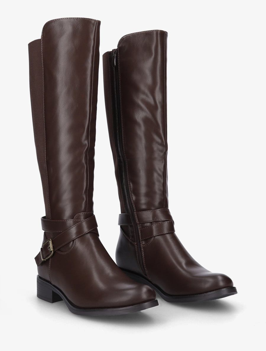 Bottes élastiquées à sangle et boucle - Marron - 4