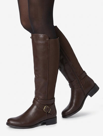 Botas elásticas con correa y hebilla - Marrón