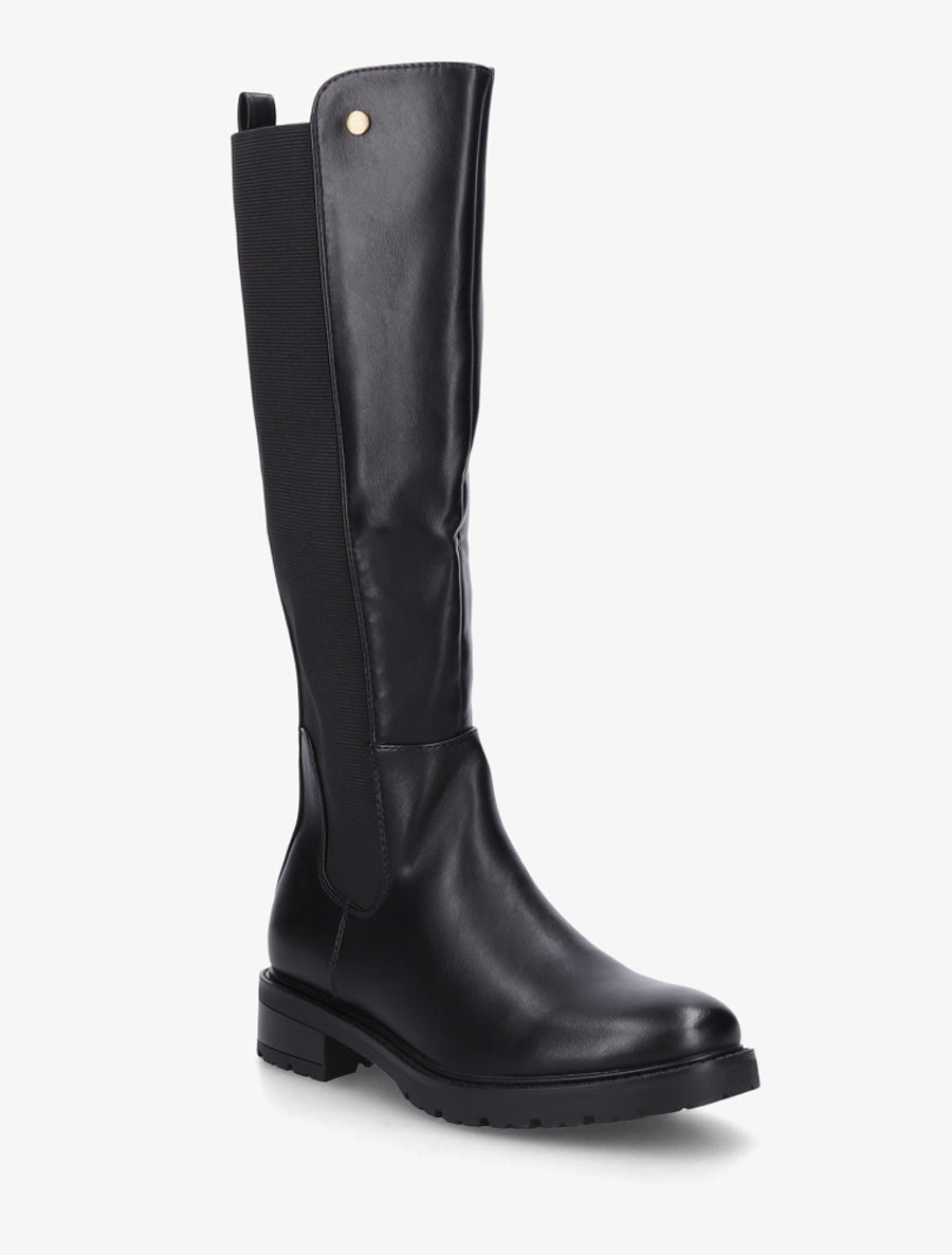 Bottes élastiquées en simili à semelle crantée - Noir - 2