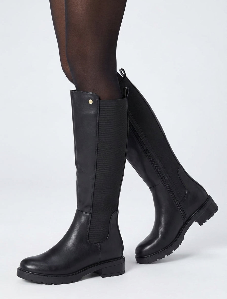 Botas elásticas de imitación con suela dentada - Negro