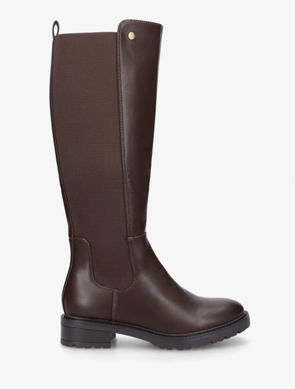 Bottes élastiquées en simili à semelle crantée - Marron - 1