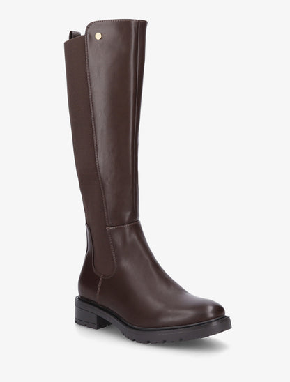 Bottes élastiquées en simili à semelle crantée - Marron - 2
