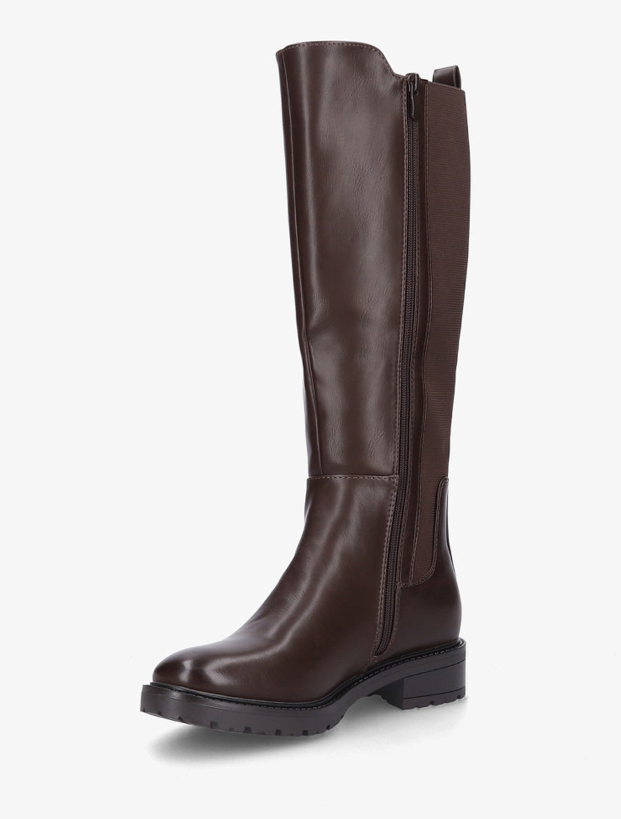 Bottes élastiquées en simili à semelle crantée - Marron - 3