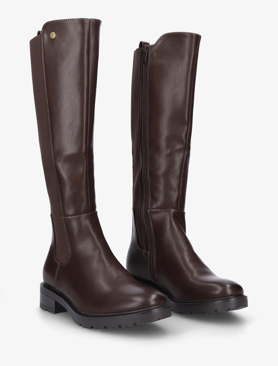 Bottes élastiquées en simili à semelle crantée - Marron - 4