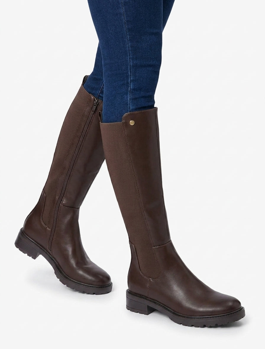 Botas elásticas de imitación con suela dentada - Marrón