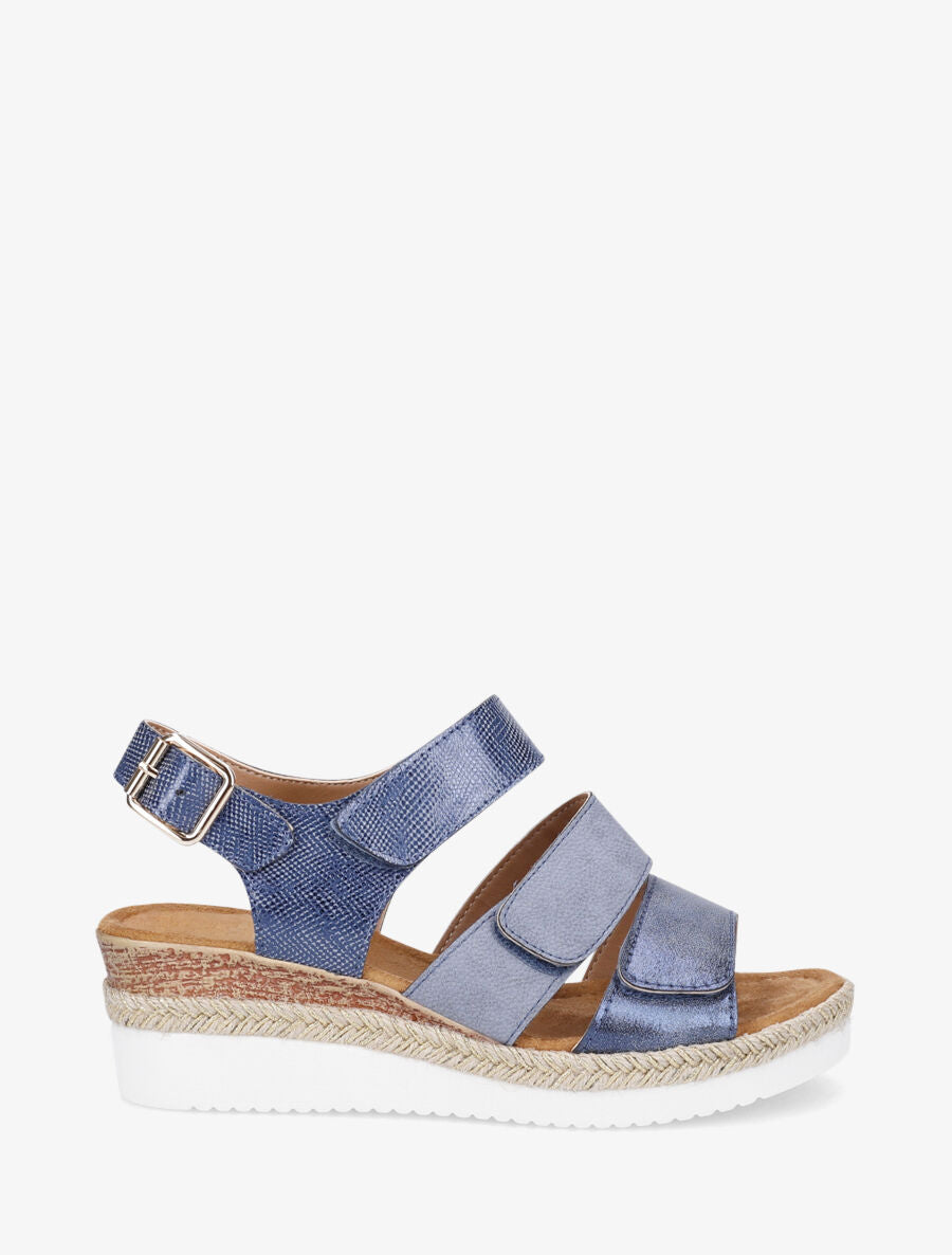 Sandales compensées en simili irisé à scratch - Bleu - 5