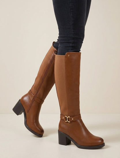 Botas elásticas con hebilla de metal - Camello
