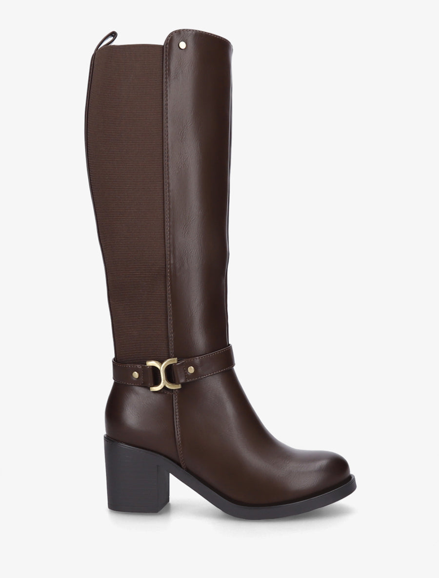 Bottes élastiquées à boucle métal - Marron - 1