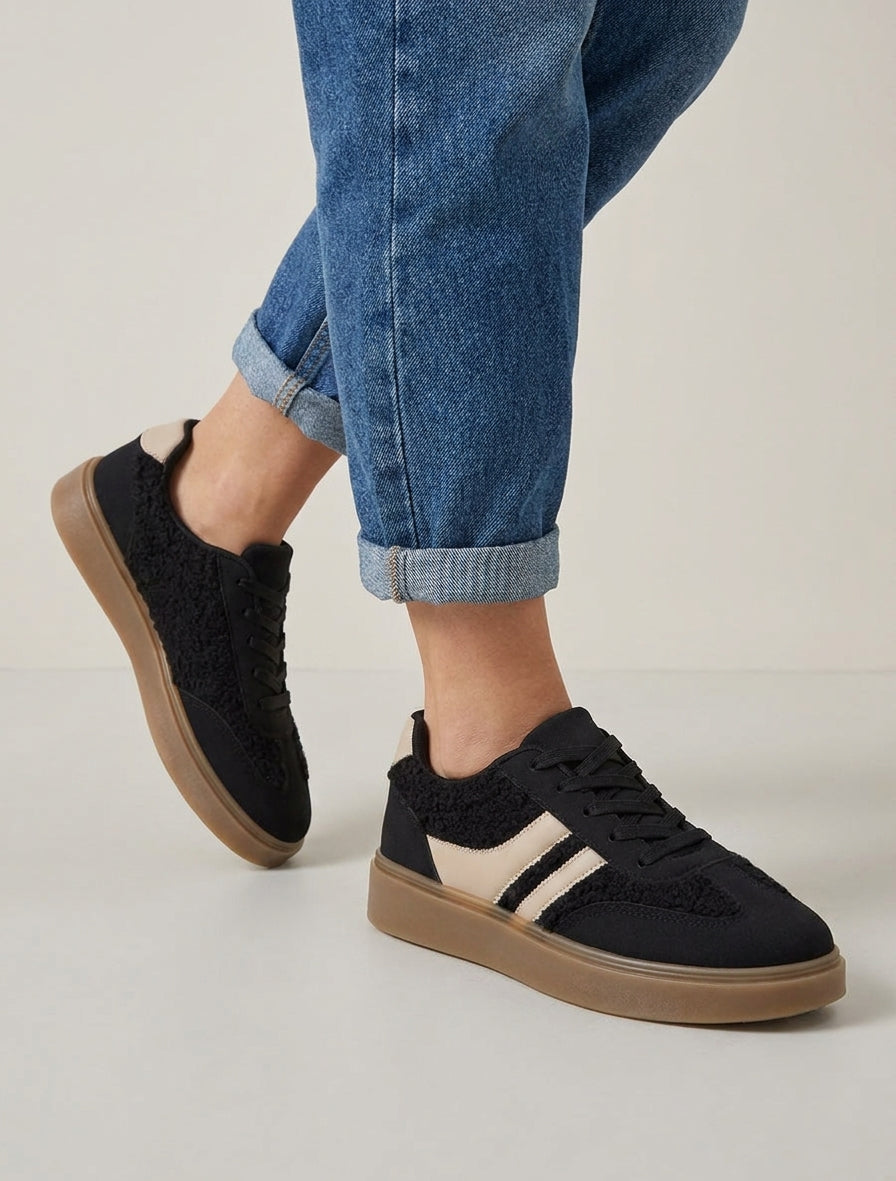 Zapatillas con paneles efecto rizado - Negro