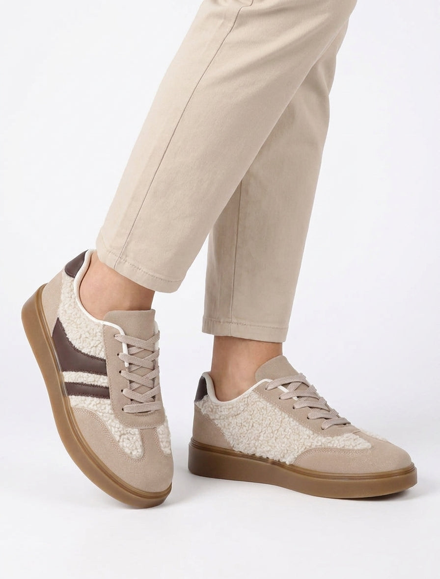 Zapatillas con paneles de efecto rizado - Topo