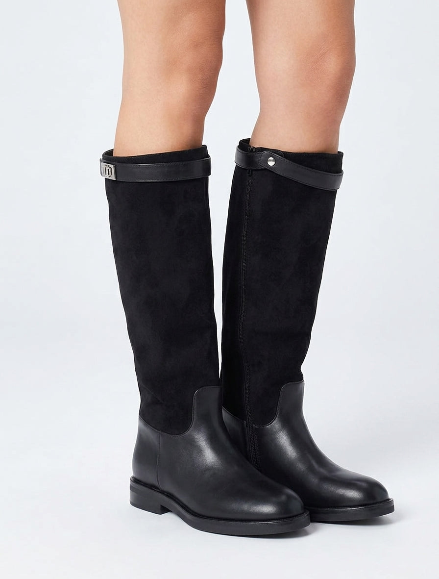 Botas de ante sintético y polipiel - Negro