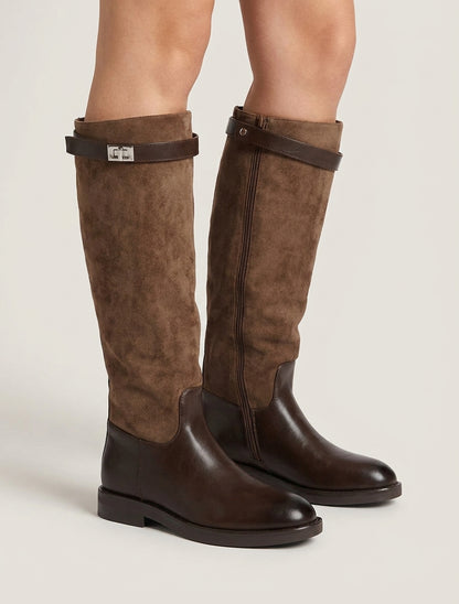 Botas de ante sintético y polipiel - Marrón
