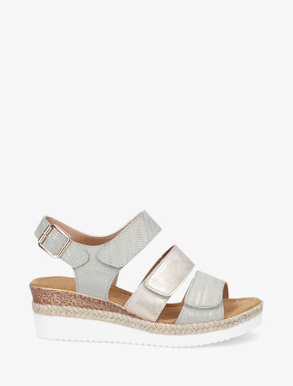 Sandales compensées en simili irisé à scratch - Vert amande - 1