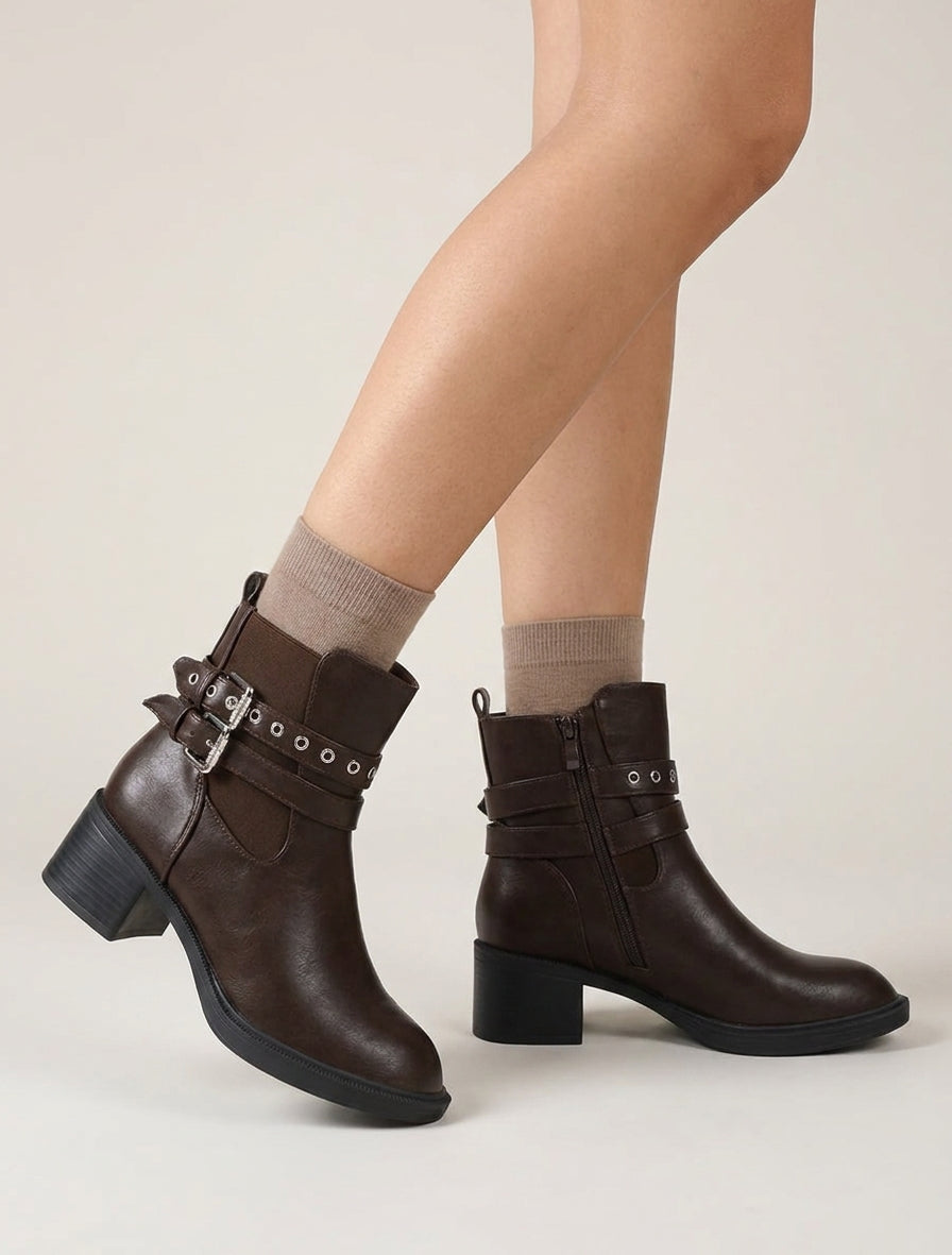 Botines elásticas con doble correas - Marrón