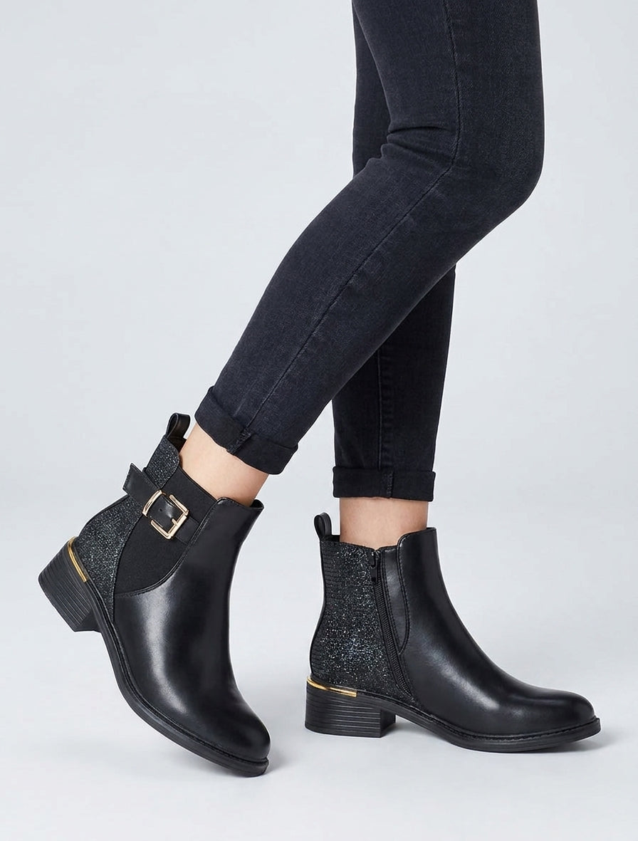 Botines elásticas con contrafuerte irisado - Negro