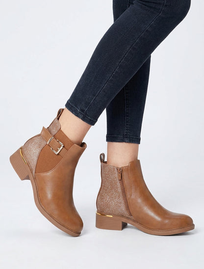 Botines elásticas con contrafuerte irisado - Camello