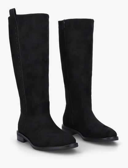 Bottes en suédine à coutures décoratives - Noir - 4