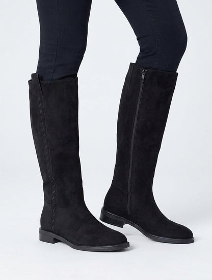 Botas de ante con costuras decorativas - Negro