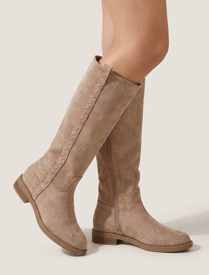 Botas de ante con costuras decorativas - Topo