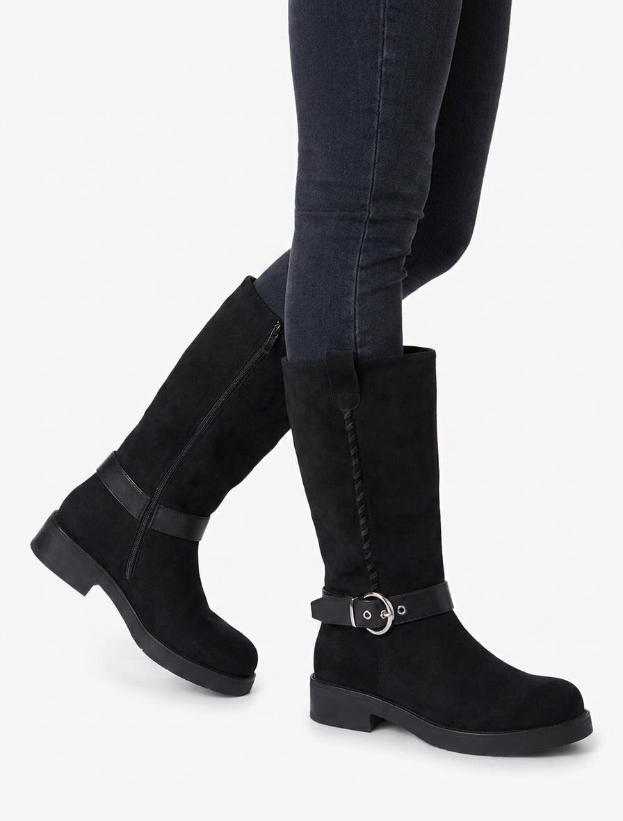 Botas de ante con correas - Negro