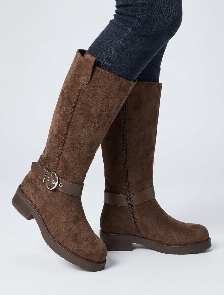 Botas de ante con correas - Marrón