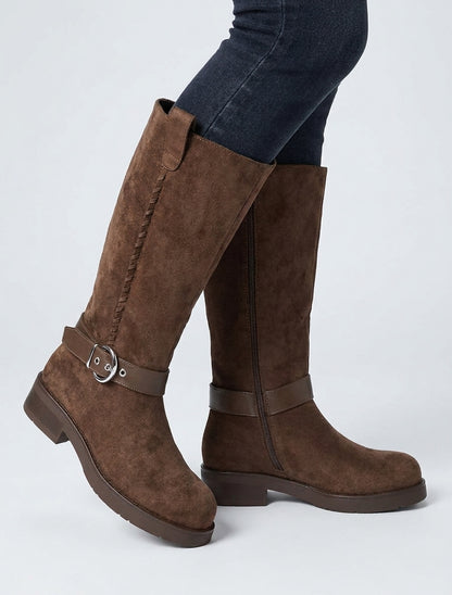 Botas de ante con correas - Marrón