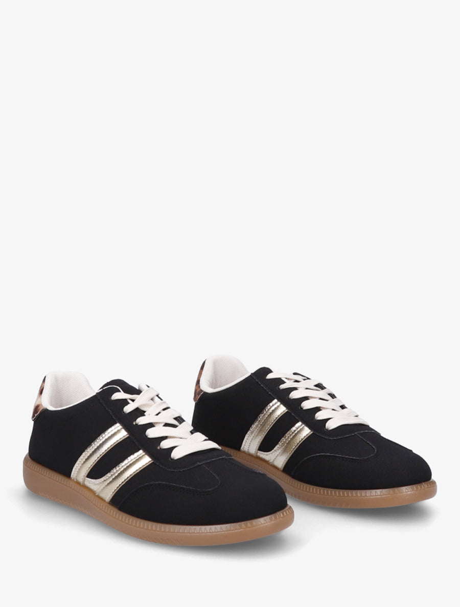 Sneakers effet nubuck à bandes contrastantes - Noir - 4