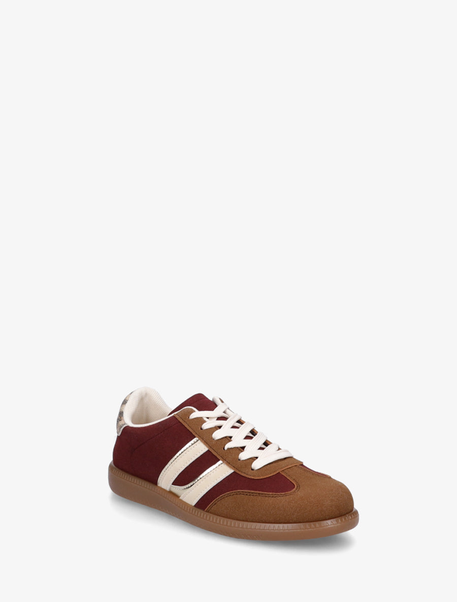 Sneakers effet nubuck à bandes contrastantes - Bordeaux - 2