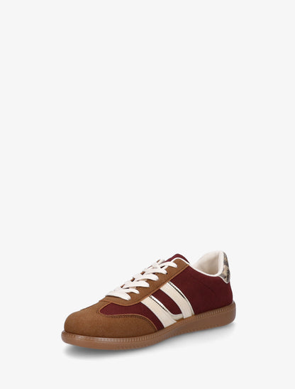 Sneakers effet nubuck à bandes contrastantes - Bordeaux - 3