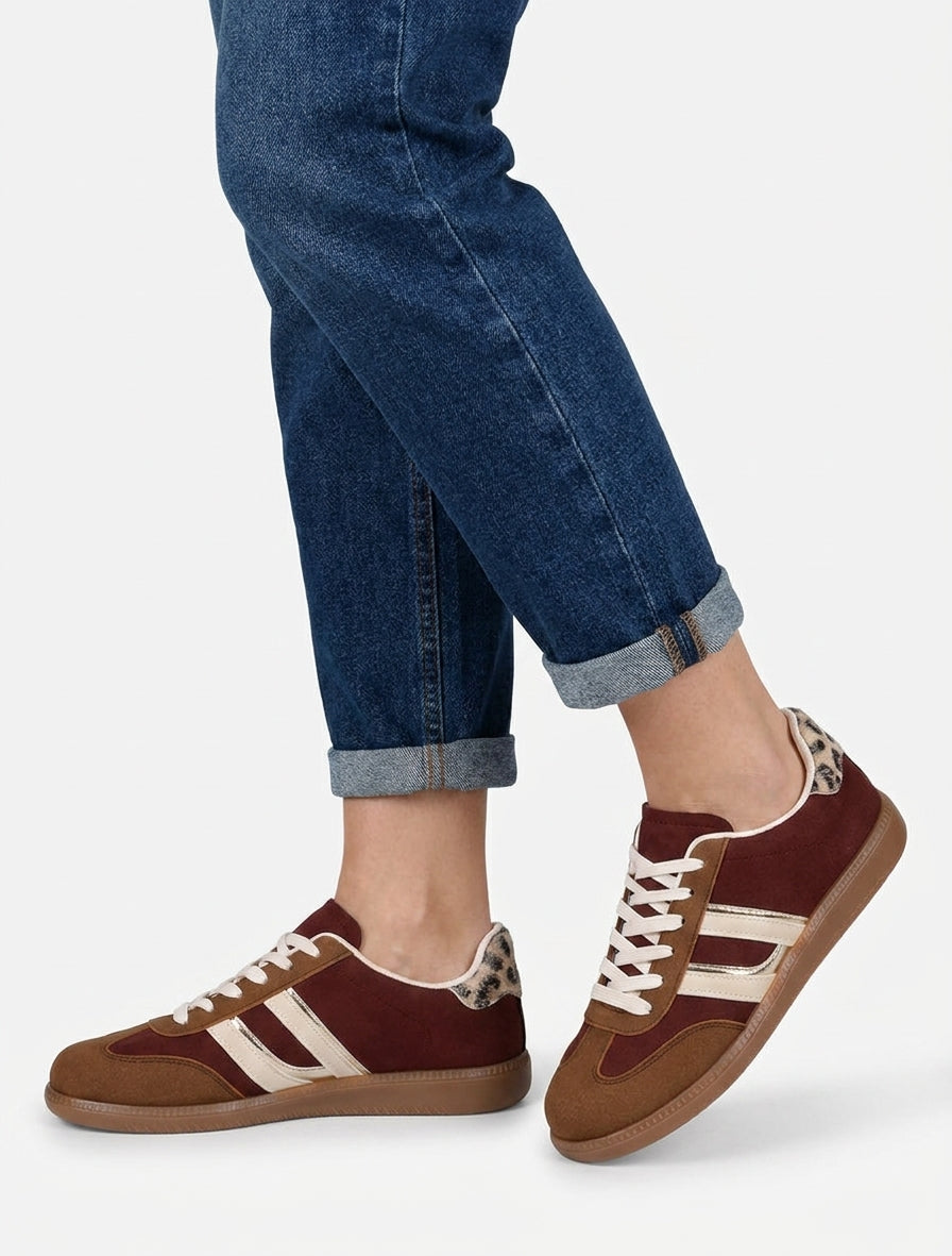 Zapatillas efecto nobuck con bandas contrastantes - Topo