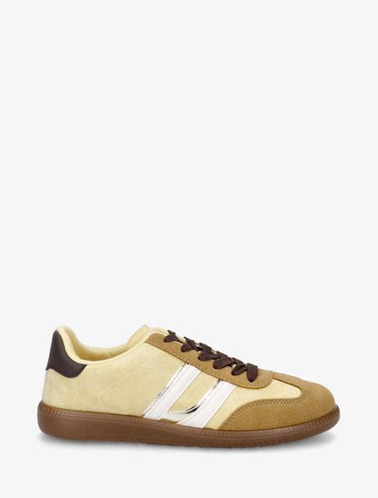 Sneakers effet nubuck à bandes contrastantes - Jaune - 1