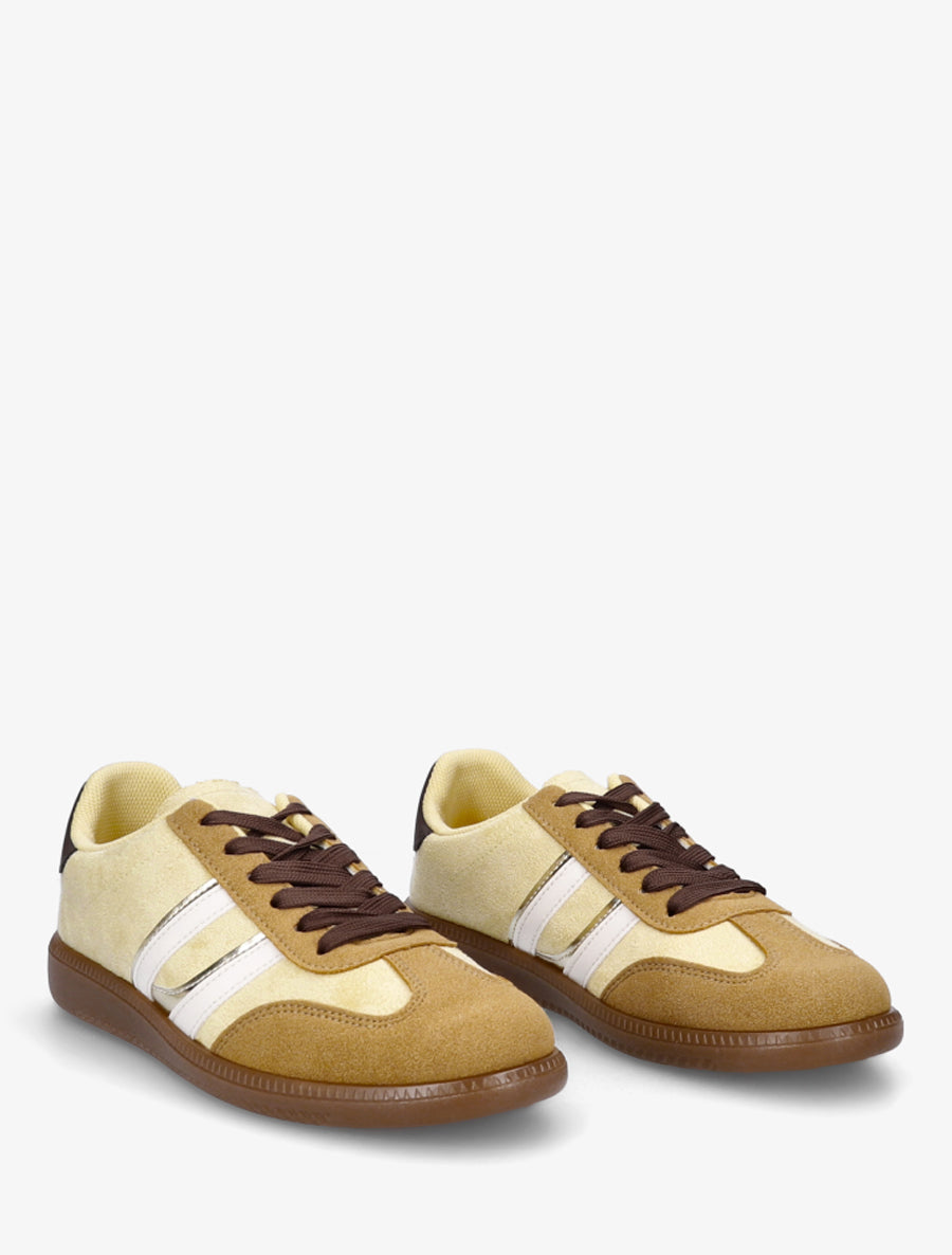 Sneakers effet nubuck à bandes contrastantes - Jaune - 4