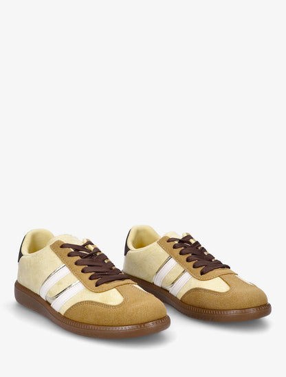 Sneakers effet nubuck à bandes contrastantes - Jaune - 4