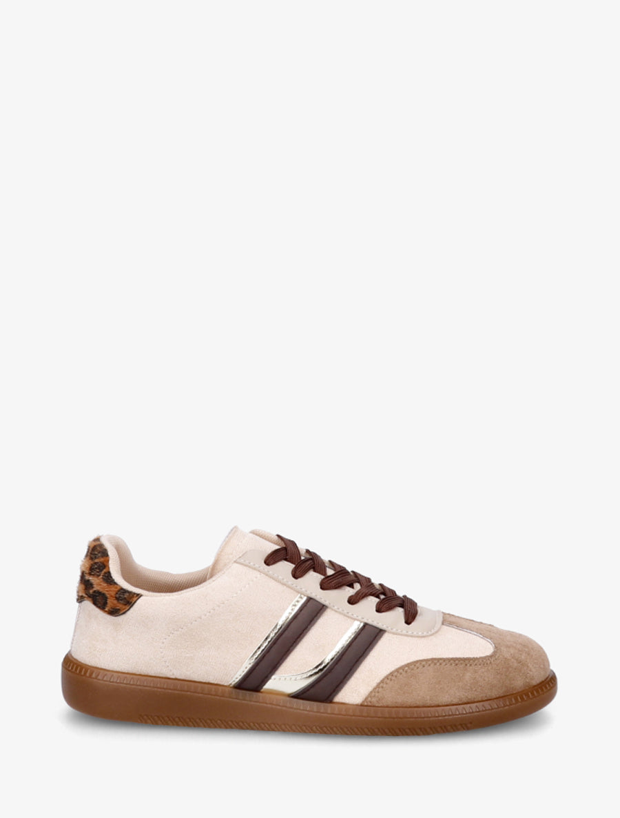 Sneakers effet nubuck à bandes contrastantes - Beige - 1